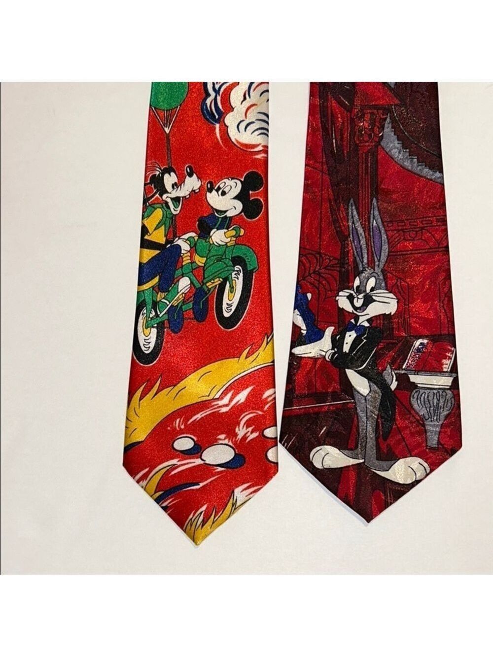 Novelty Colorful Cartoon Character Ties. Set of 2. Bunny, rabbit, mouse, dog.